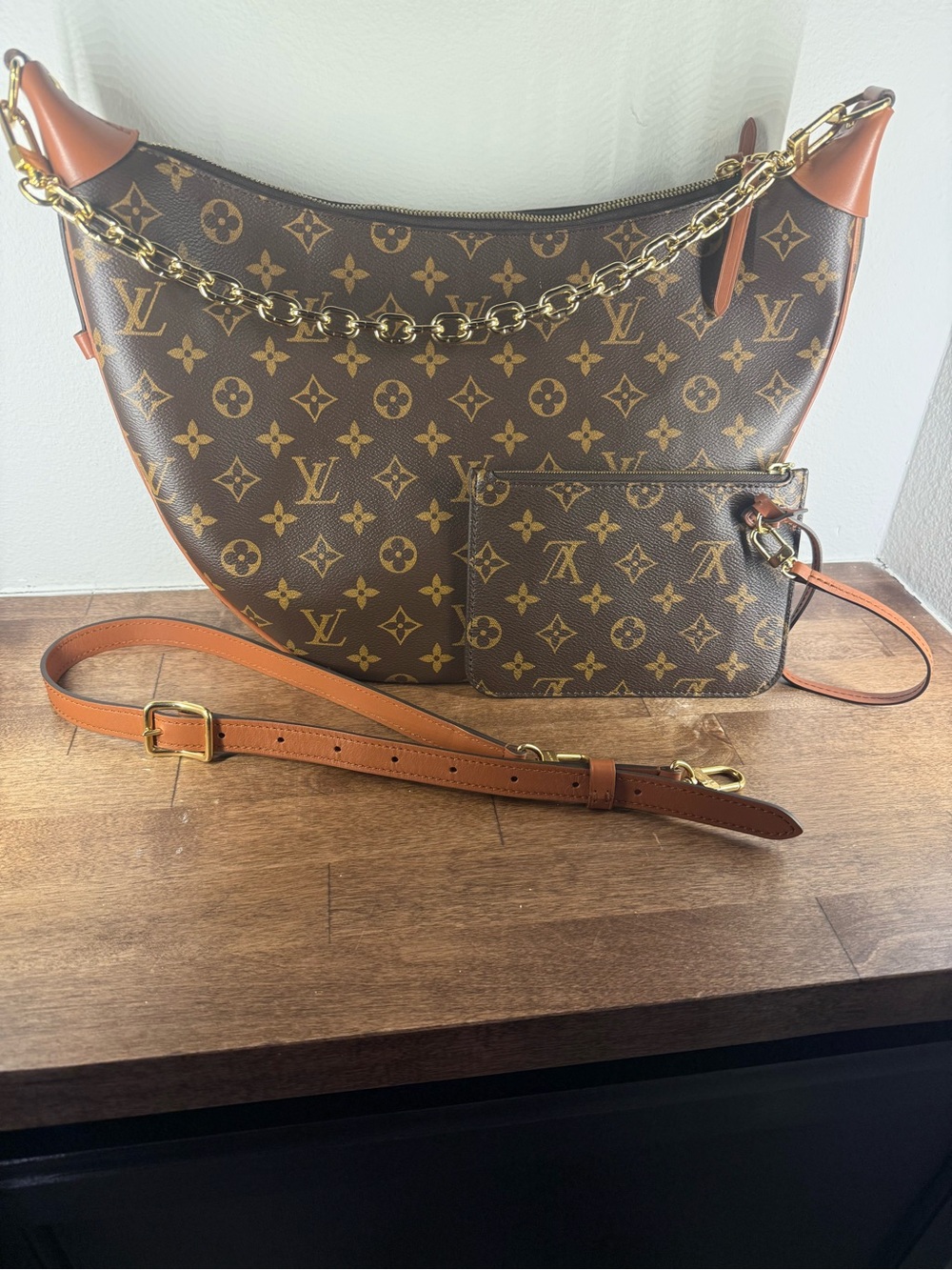Louis Vuitton Monogram Crescent Shoulder Bag in Brown with Tan Trim